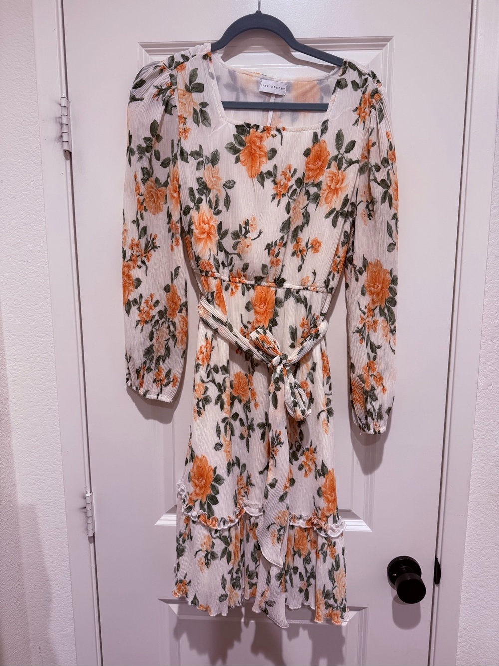 Floral Peach & Cream Long-Sleeve Wrap Dress